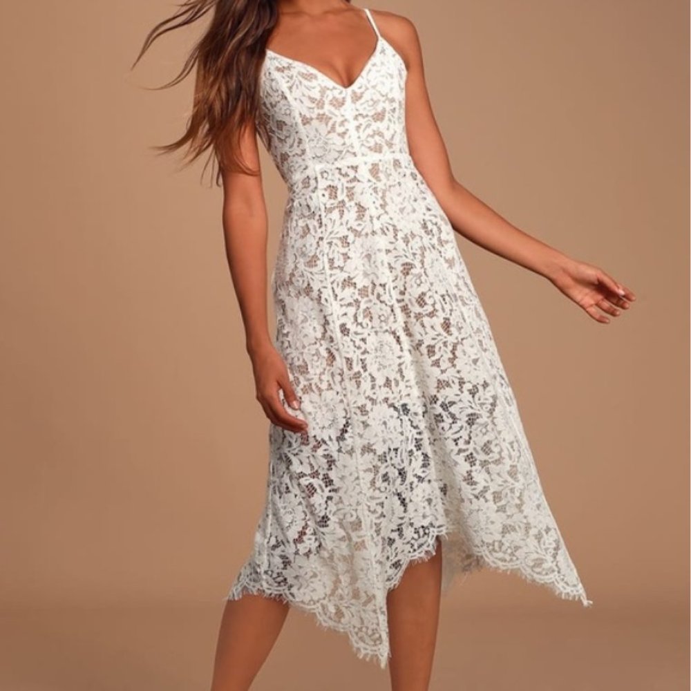 Lulus One Wish White Lace Midi Dress XL